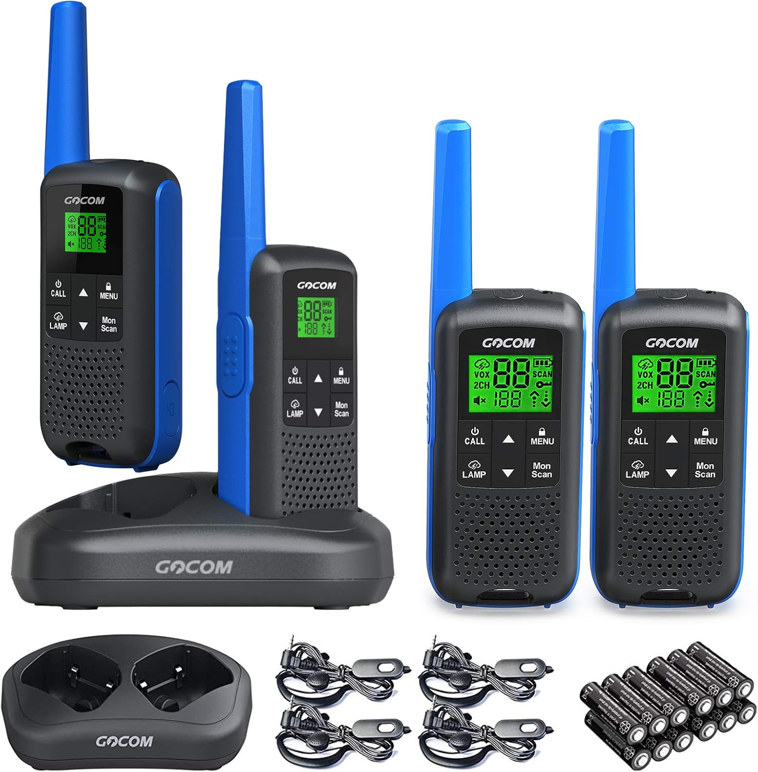 Adults Walkie Talkies Long Range - GOCOM G600 FRS IPX4 Waterproof Two Way Radio Rechargeable with 22 Channel, NOAA Weather Alerts and Flashlight for Outdoor Camping Biking Hiking (4 Pack)