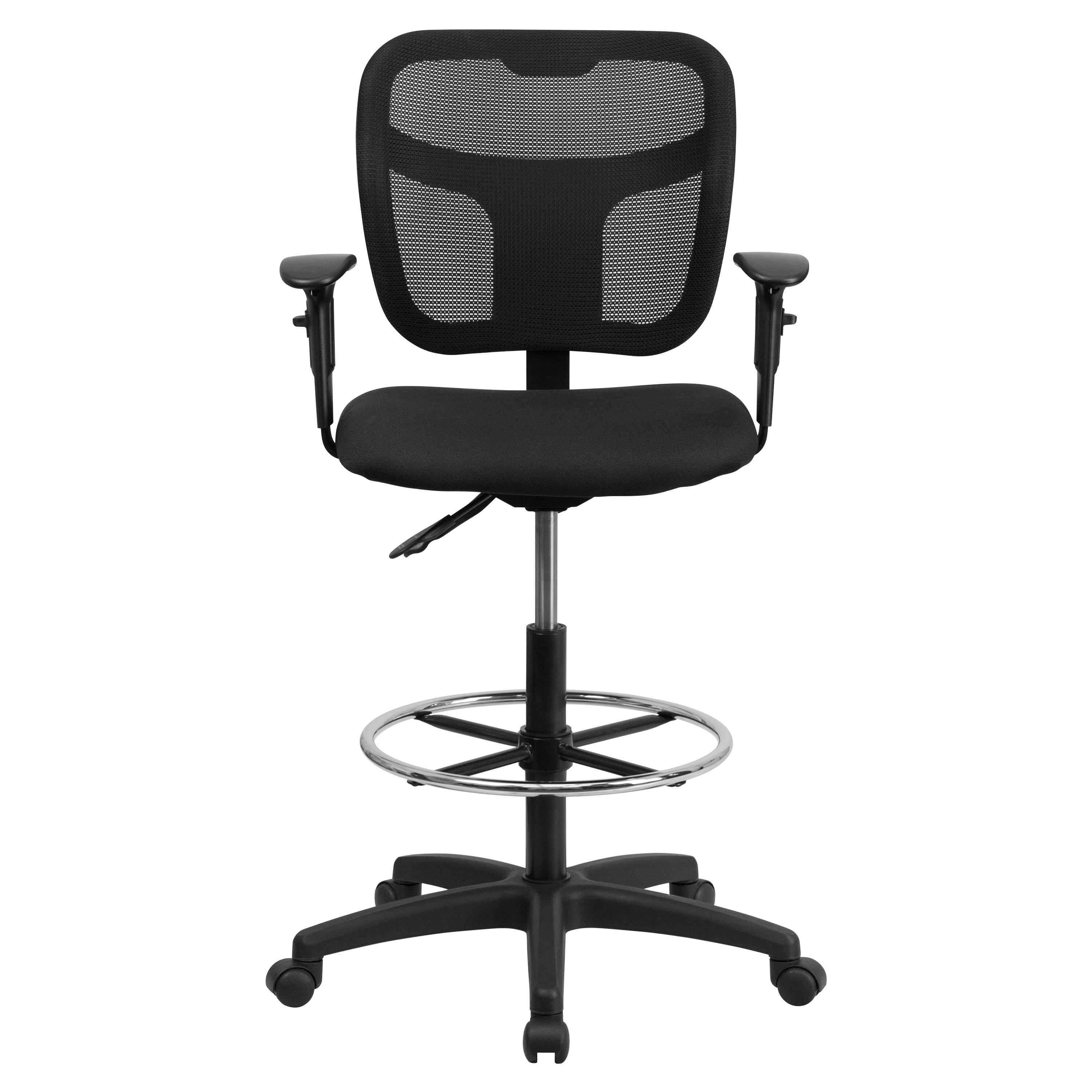 Mid-Back Black Mesh Drafting Chair with Adjustable Arms