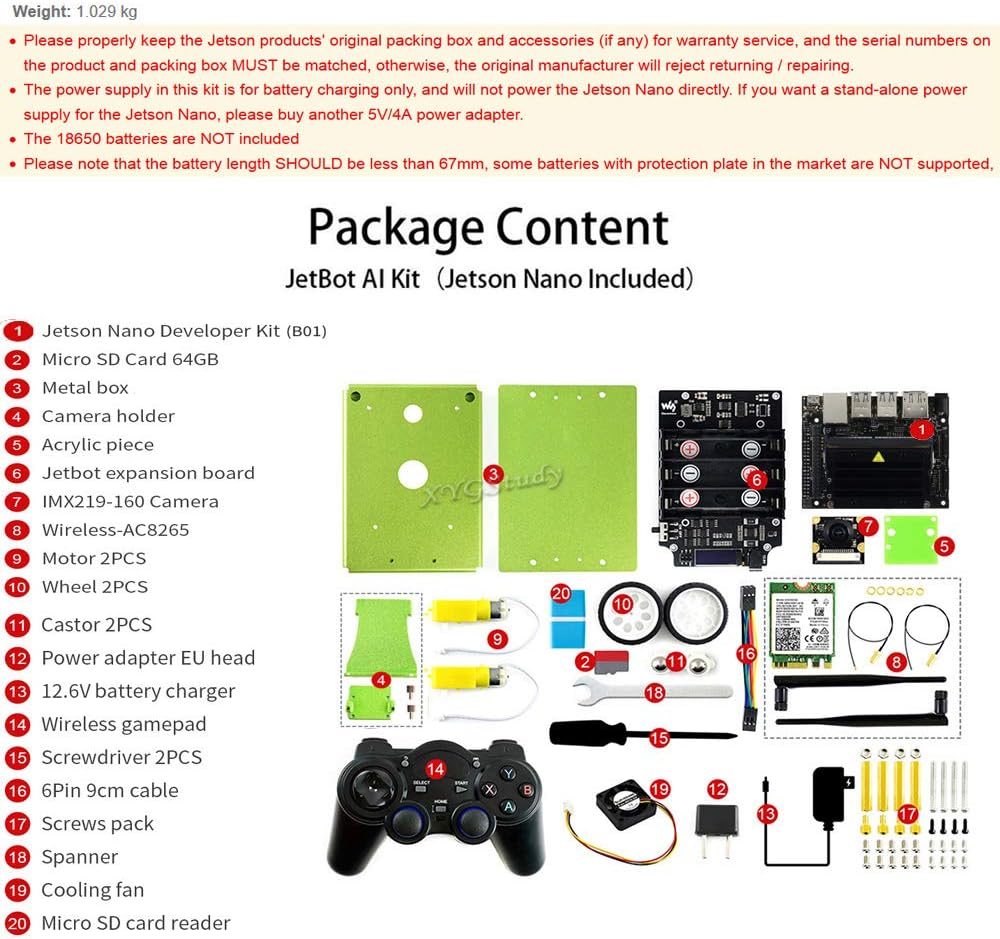 JetBot AI Kit Based on Jetson Nano to Build Smart AI-Based Robot JetBot with Front Camera Eye and ROS Nodes Code Dual Mode Wireless WiFi Bluetooth Facial Recognition Object Tracking etc @XYGStudy