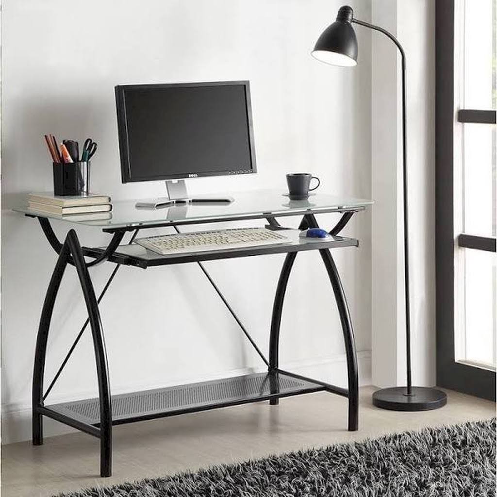 Porch u0026 den Danziger Black Metal Glass Top Desk with Keyboard Tray