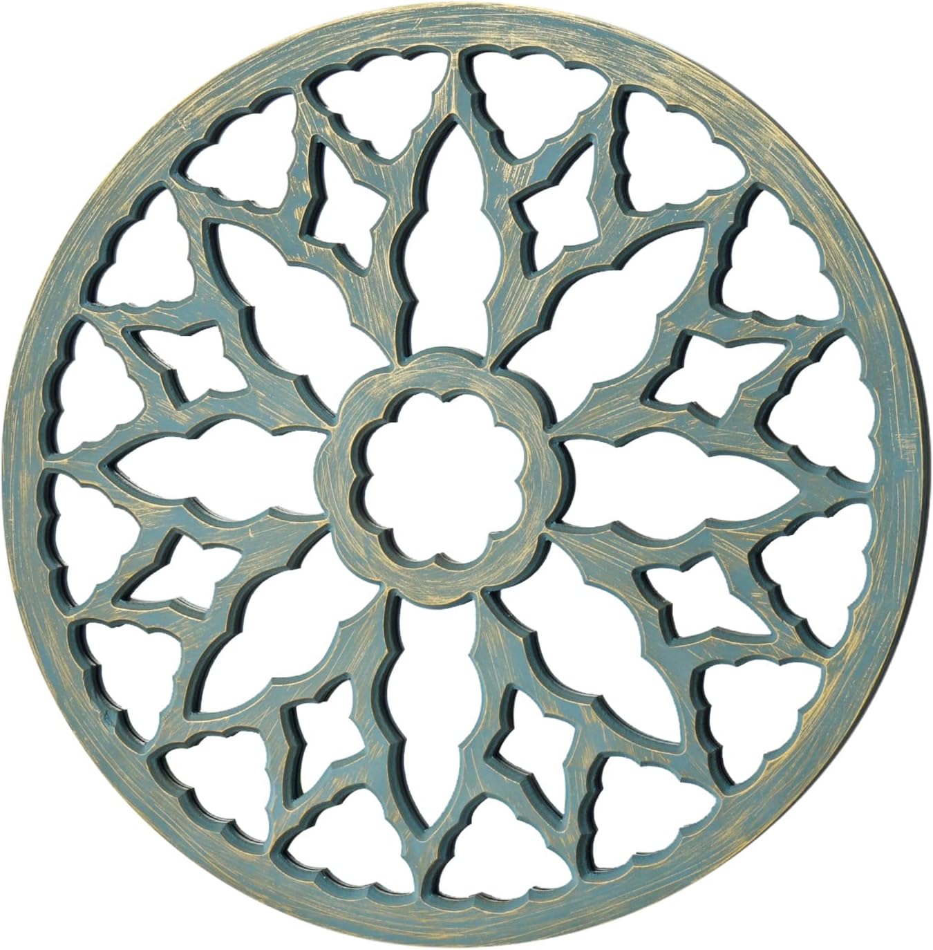 Decorative Round Wall Mirror with Wood Frame Turquoise 24'' Handcrafted Mirror Large Decorative Wall Accent ,Pure Wood Framed Wall-Mounted Mirrors for Living Room, Bedroom,Bathroom,and Entryway