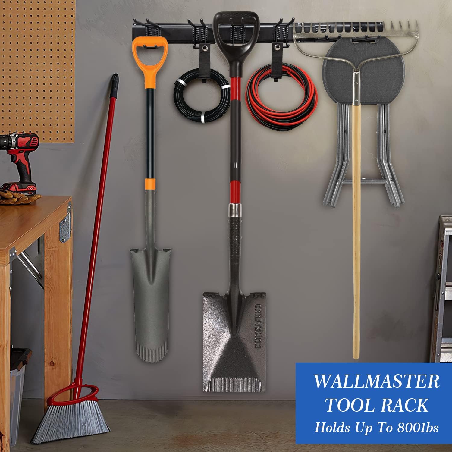 Heavy Duty Tool Storage Rack,Strengthen Garage Tool Organizer Wall Mount,Steel Garage Storage System,Steel Garage Storage System with Wall Hooks and Hanger,Shovel Holder Wall Mount For Shovel Holder