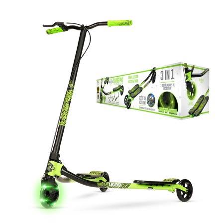 Madd Gear X-Karver Pro - Black Green Great for Kids Ages 8+ - Max Rider Weight 220lbs - 3 in 1 Scooter with Light Up Wheels Lead