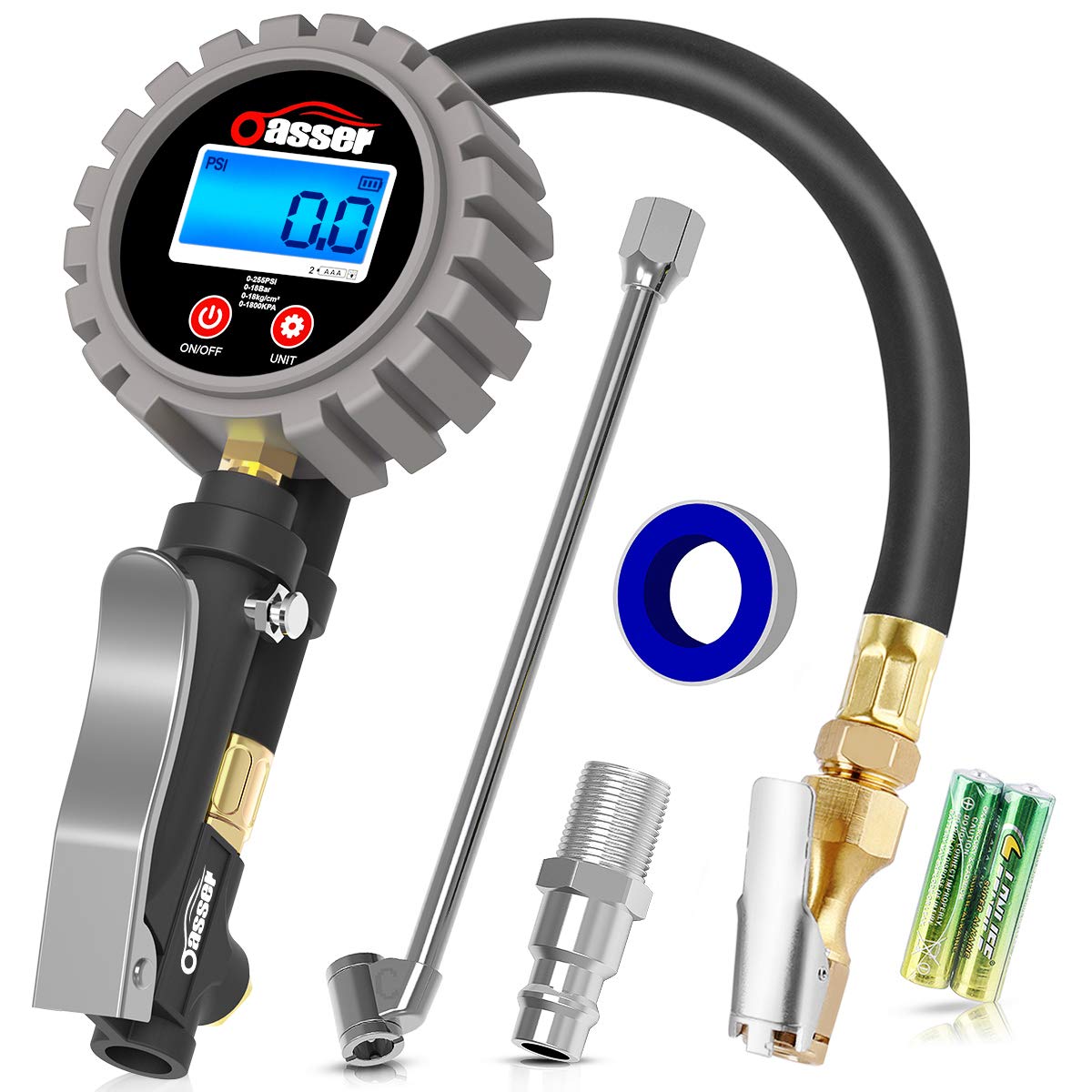 Oasser Tire Inflator with Gauge Tire Pressure Gauge Inflator 255PSI Air Compressor Accessories with Brass Air Chuck Dual Head Air Chuck 1/4