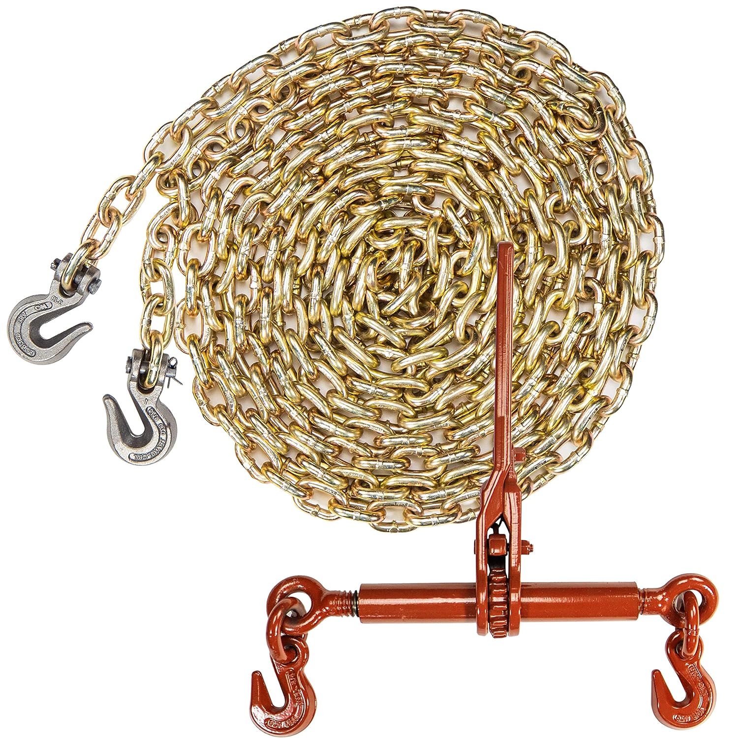 US Cargo Control 5/16 Inch x 25 Foot Grade 70 Chain Ratchet Chain Binder Package Made in The USA