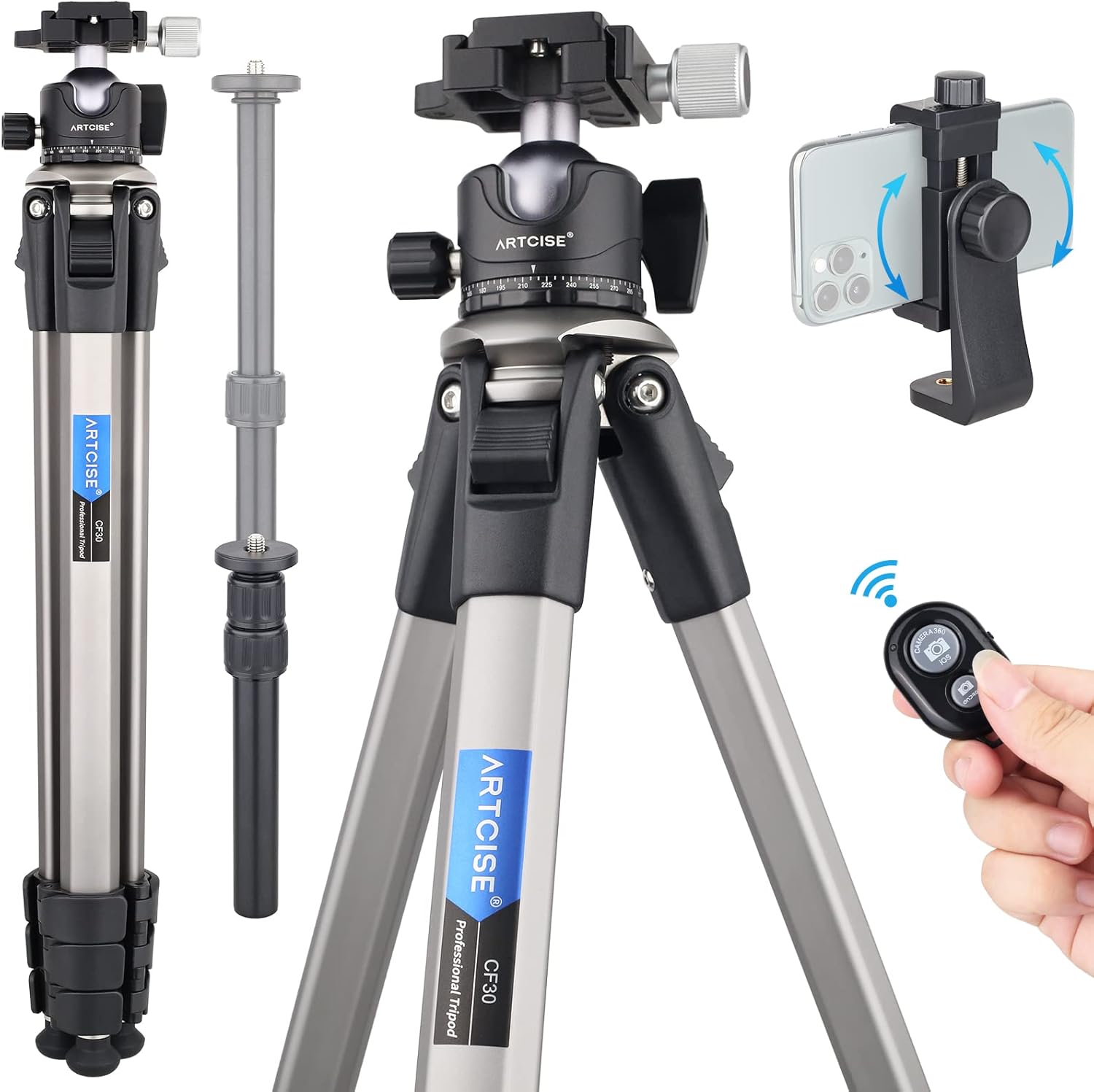69.3” Camera Tripod Travel Tripod Ultra Compact New Hexagonal Leg Tube with 36MM Low Profile Ball Head (10kg/22lb Load) with Wireless Remote for DSLR Camera, Video Camcorder Compatible with Phone Pack of 2