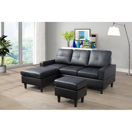 Ponliving Reena Living Room Reversible Sectional with Ottoman, Black