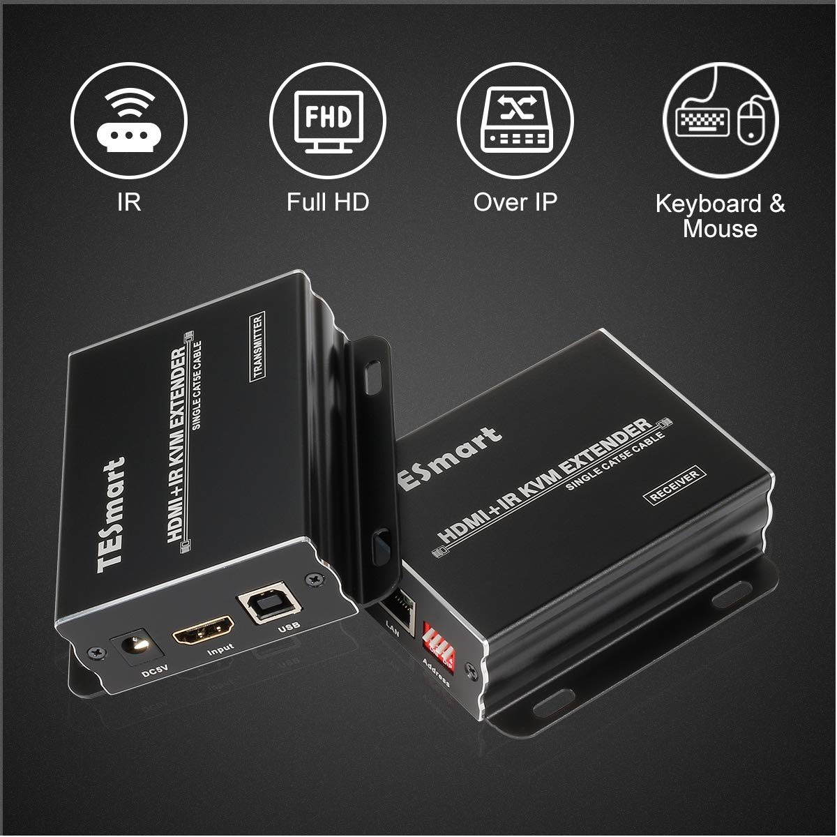 TESmart HDMI KVM Extender Long Distance 393 feet Over CAT5/6 Cable KVM HDMI Extender, 1080P 60Hz Compact and Smart one to Many KVM Extender, Easy to Set Up and Good Stability