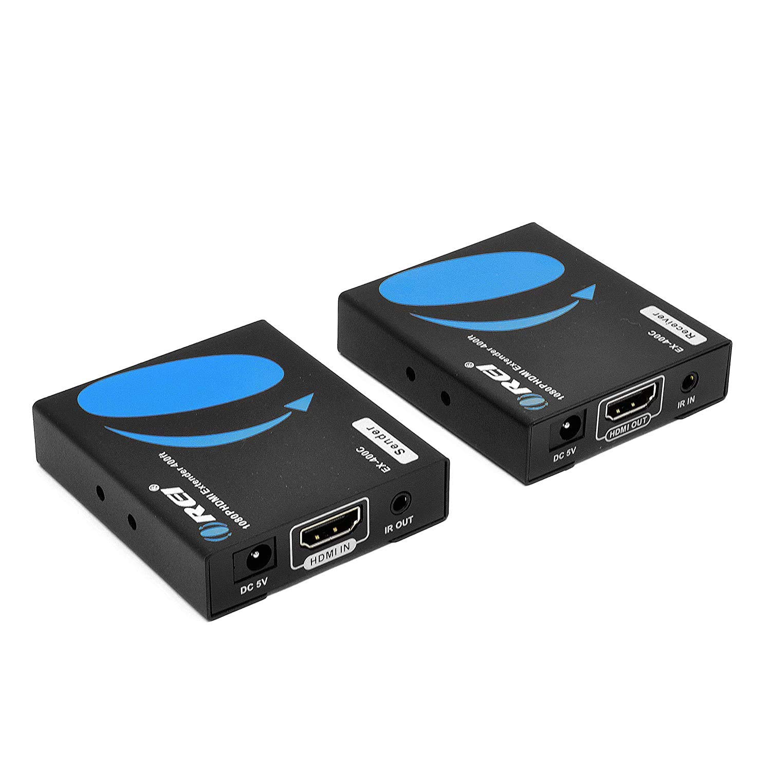 HDMI Extender Over LAN by OREI - High Quality Single CAT5e/CAT6A/CAT7 Cable Uncompressed 1080p @ 60Hz with IR - Up to 400 Ft - Digital Full HD - Balun Kit Video Transmitter and Receiver Through LAN Pack of 2