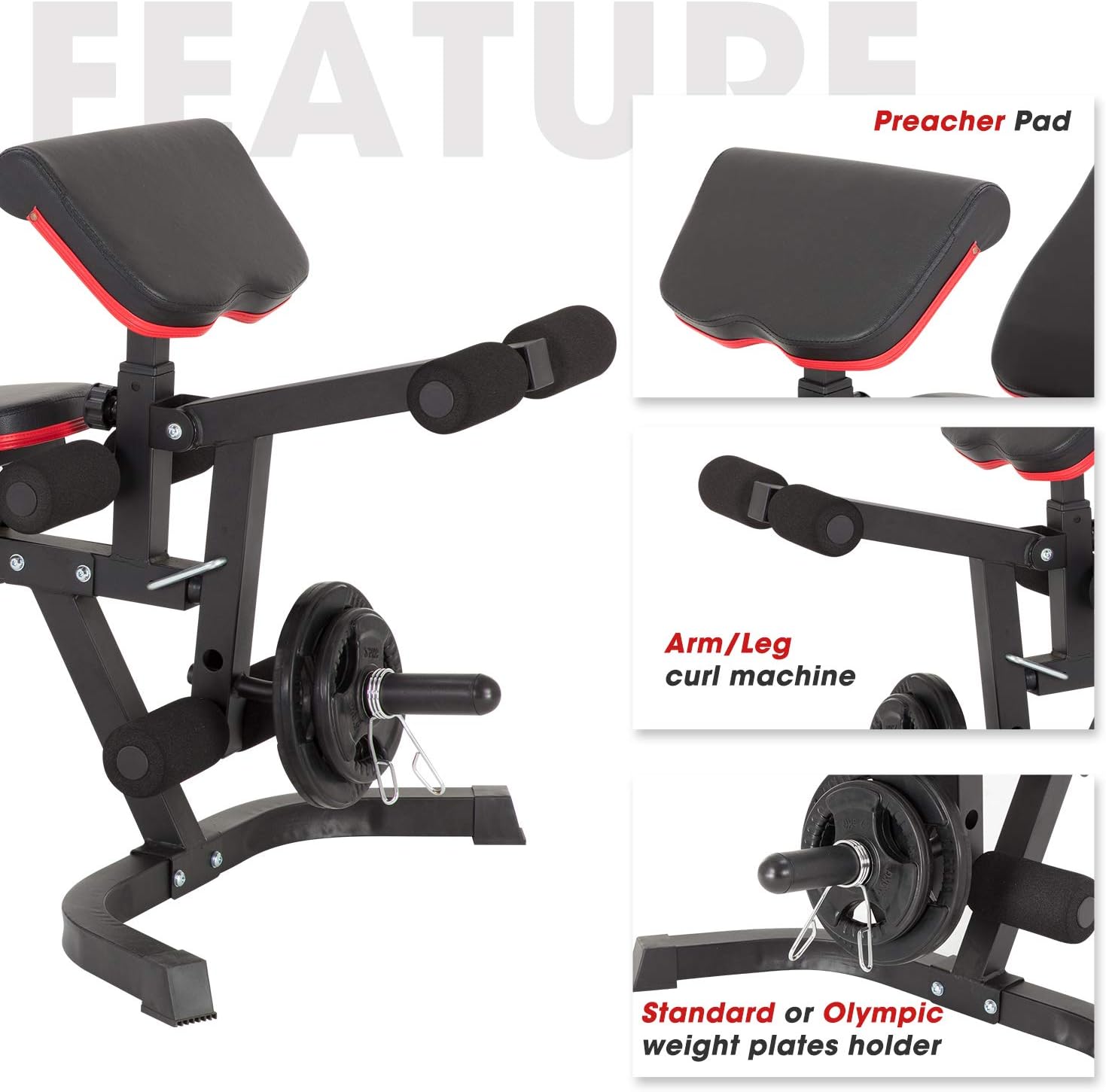 Mikolo Adjustable Weight Bench for Full Body Workout, 8+4 Positions Foldable Incline and Decline Multi-Purpose Workout Bench with Preacher Pad, Leg Extension for Home Gym