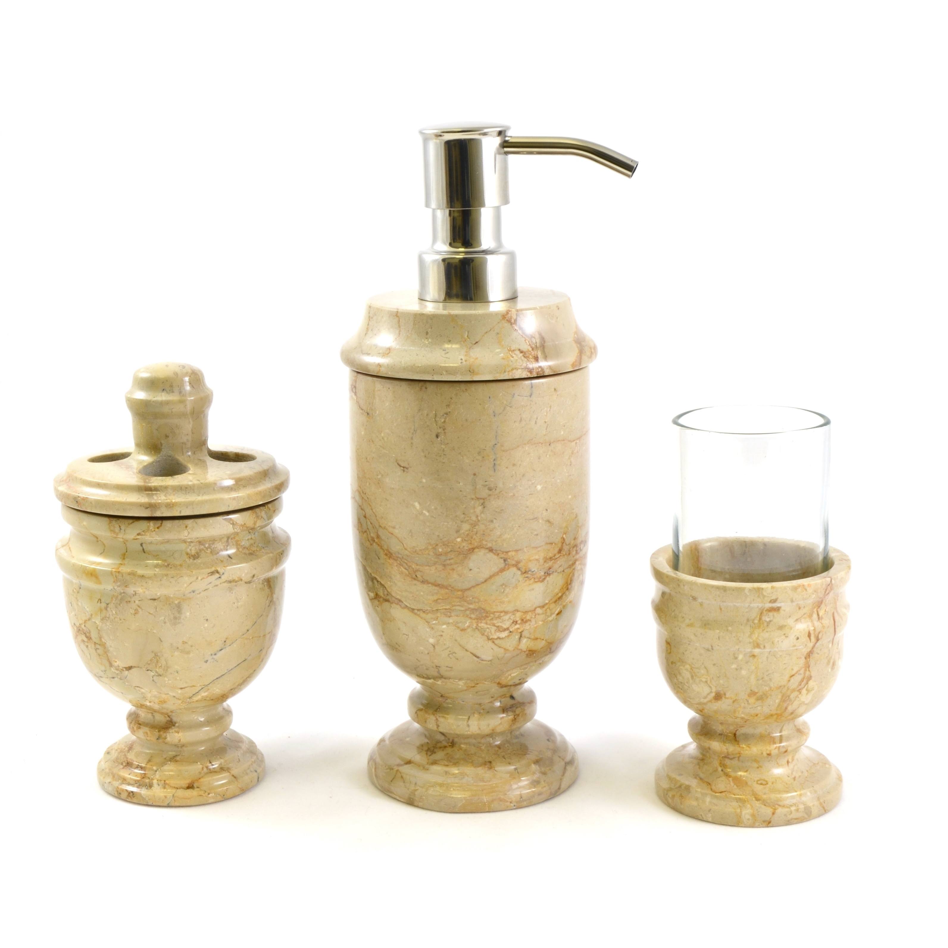 Nature Home Decor Sahara Beige Marble 3-Piece Bathroom Accessory Set of Siberian Collection.