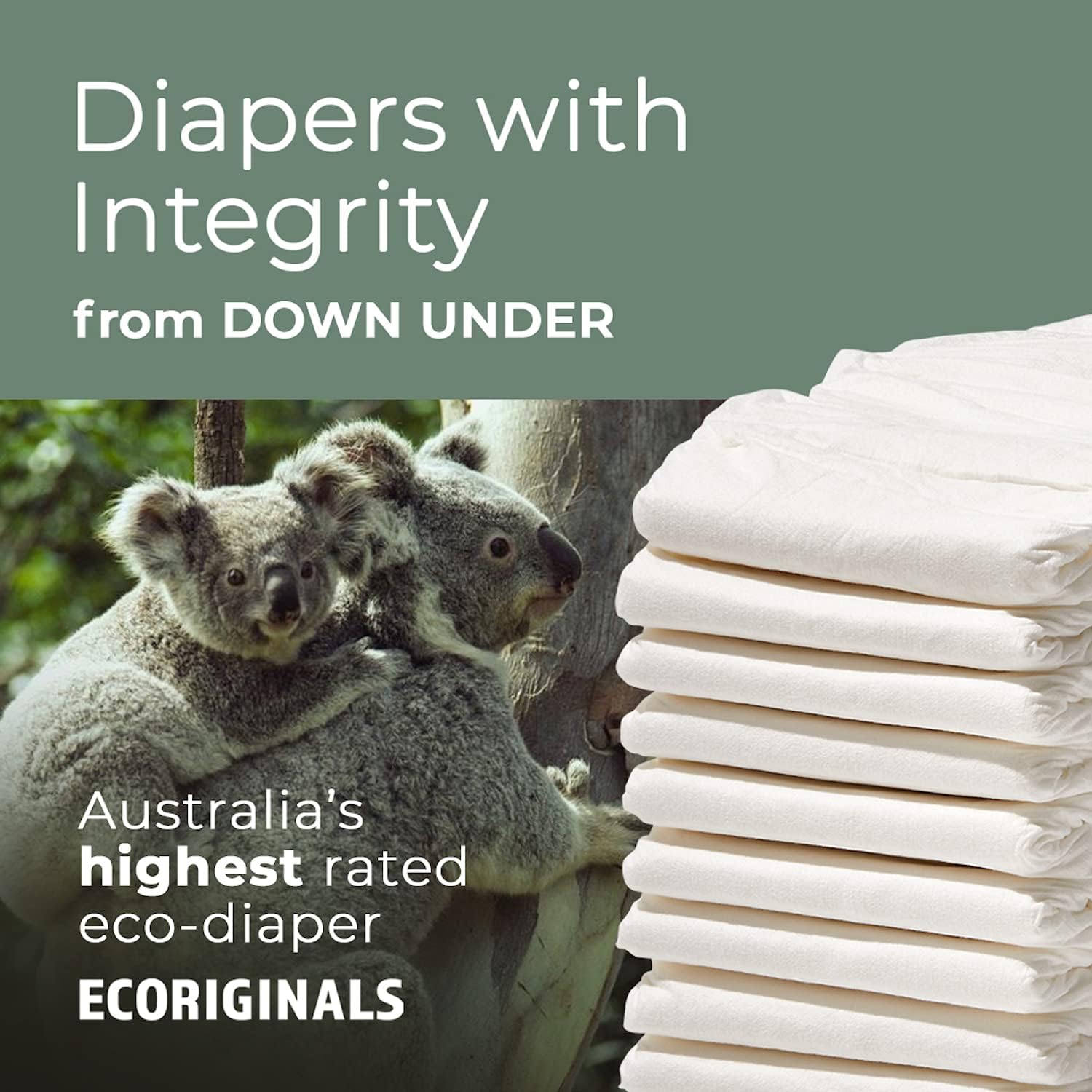 Ecoriginals All Natural Diapers, 6 Pack, Toddler, Size 4, 132 Count, 22-30 lbs, Eco Friendly Plant Based Disposable Baby Diaper