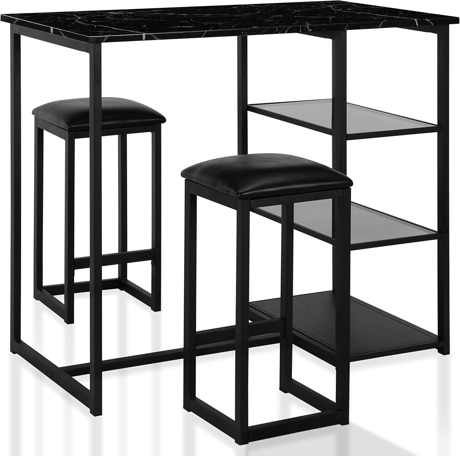 CosmoLiving by Cosmopolitan CosmoLiving Emelie 3-Piece Metal Faux Marble Top, Black Pub Set
