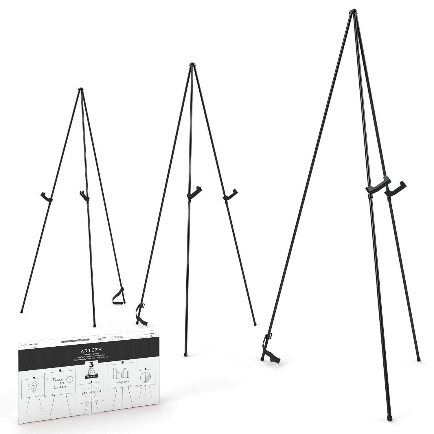 Arteza 63x22 Black Steel Display Easel for Presentations, Collapsible, Portable u0026 Adjustable - 3 Pack (ARTZ-8663)