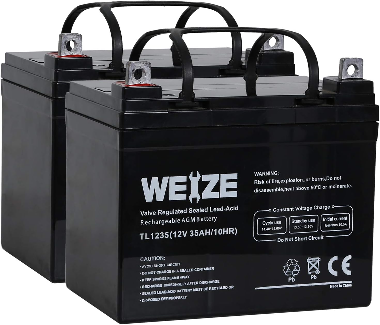 Weize 12V 35AH Deep Cycle Battery for Scooter Pride Mobility Jazzy Select Electric Wheelchair - 2 Pack in Series 24V