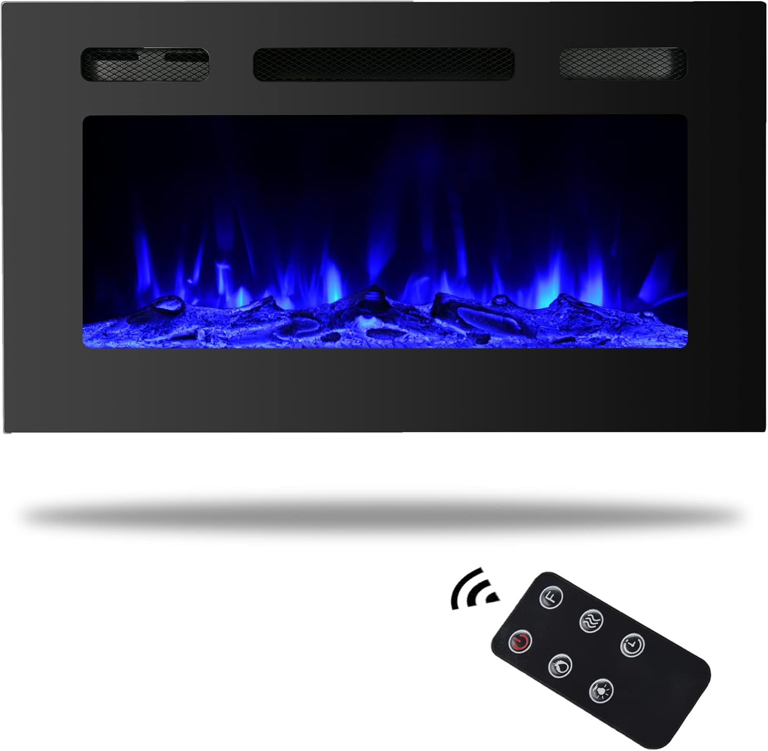 iw I WISH 30 inch Electric Fireplace, Recessed and Wall Mounted Electric Heater, Remote Control with Timer, Adjustable Flame Color, Touch Screen, 750/1500W, Logset & Crystal, Black