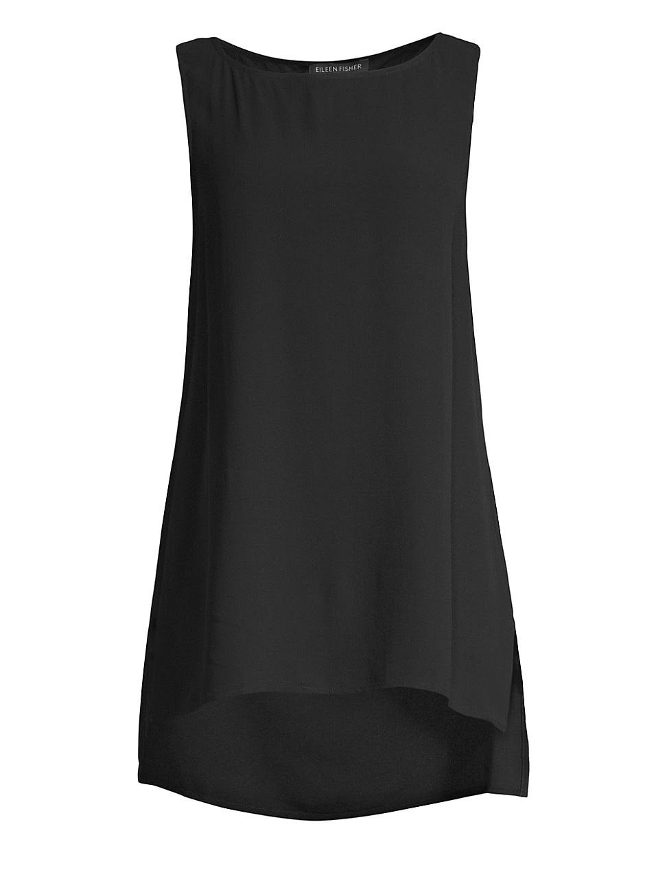 Eileen Fisher System Long Shell in Silk Georgette Crepe - Black / Xs