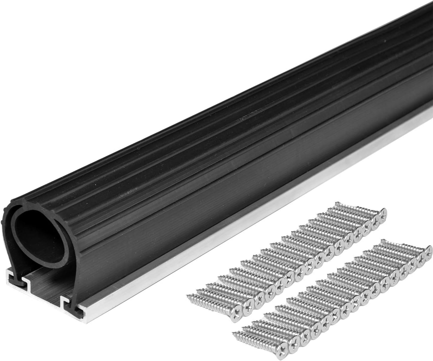 BOWSEN 16FT Heavy-Duty U+O Ring Universal Garage Door Bottom Seals Weatherstrip Rubber with Aluminum Track Retainer Kit