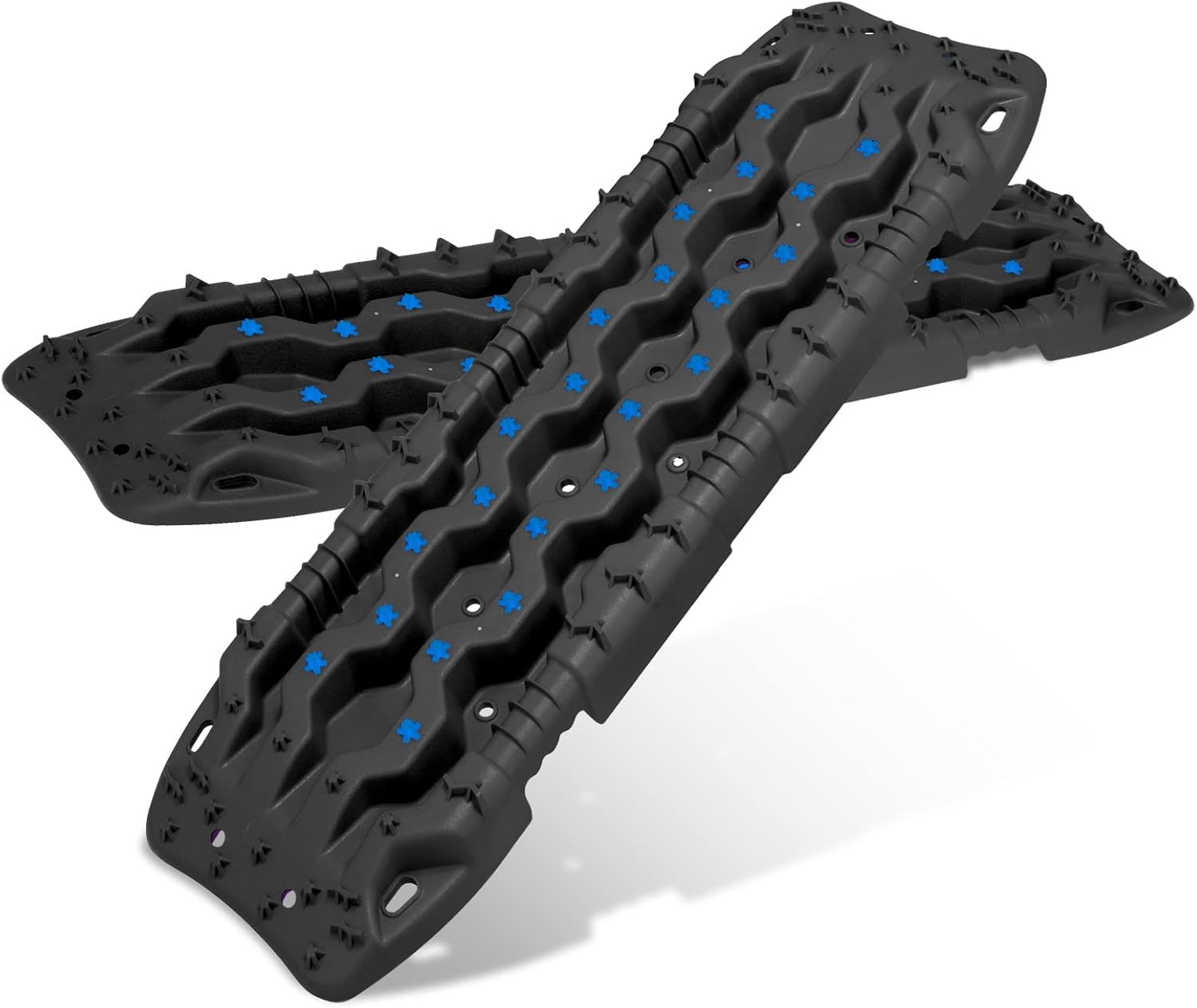 FIERYRED Recovery Traction Tracks, 2 Pcs Recovery Traction Mat for Off-Road Mud, Sand, Snow Traction Tire Ladder- Tire Traction Tool (Black with Blue)
