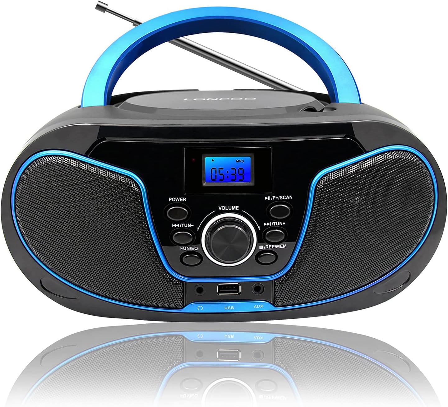 CD Player Boombox, LONPOO Portable Bluetooth FM Radio Stereo Sound System with Crystal-Clear Sound, MP3 Playback, USB Port, AUX Input, Headphone Jack, LCD Display, AC/DC Operated Pack of 2