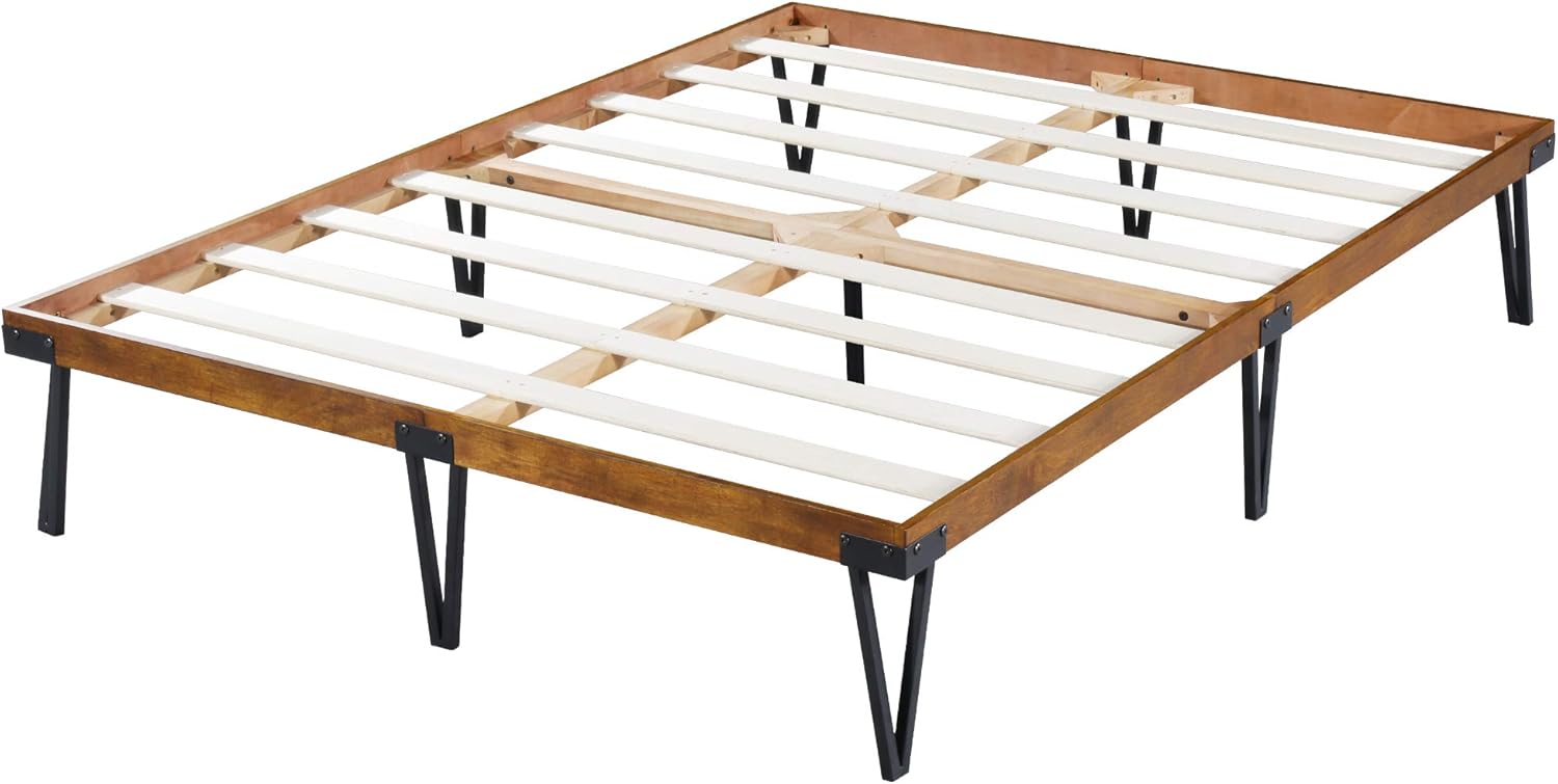 Sleeplace 14 inch Wood Platform Bed Frame with Metal Legs, Queen
