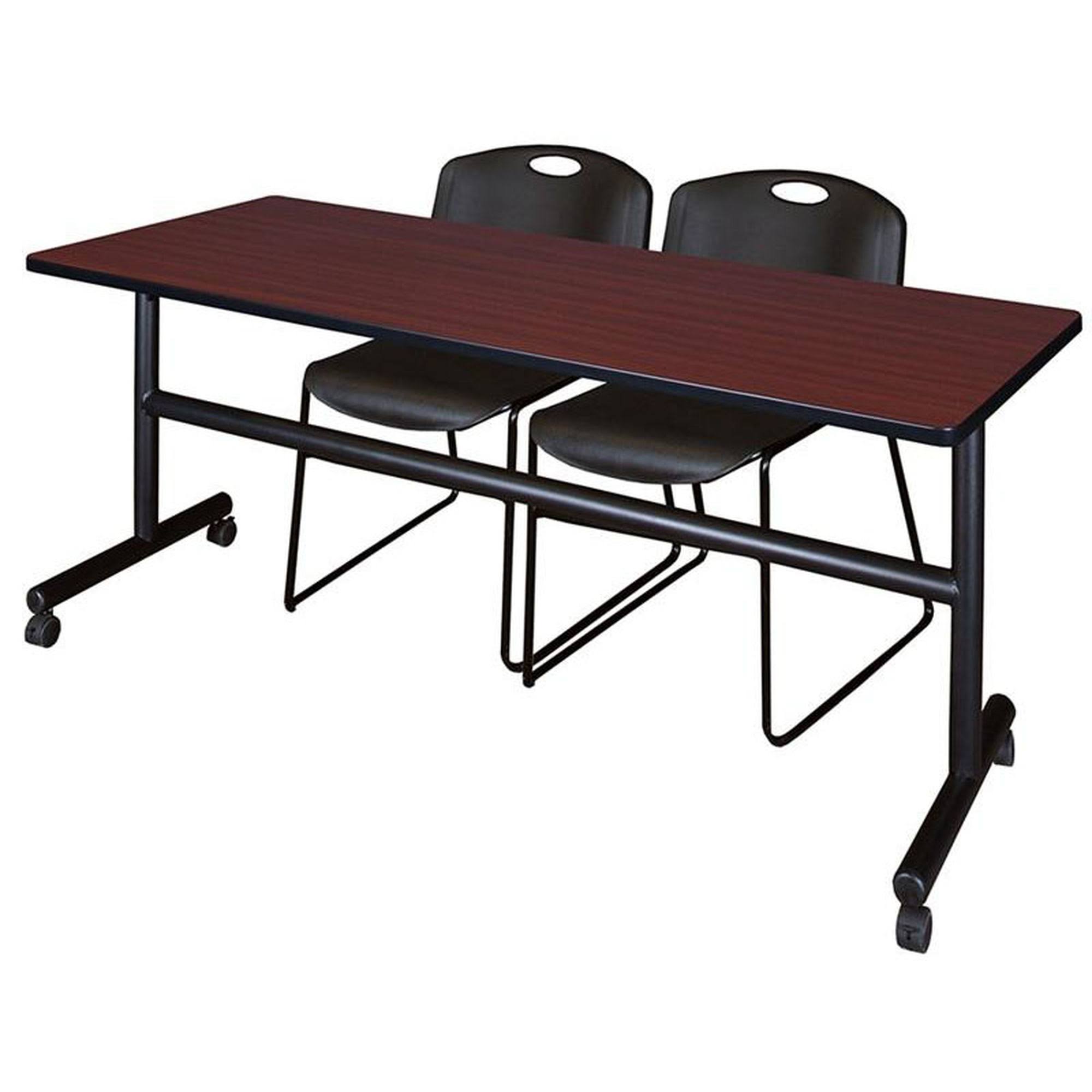 Regency Kobe 72x22 Flip Top Mobile Training Table- Mahogany u0026 2 Zeng Stack Chairs- Black