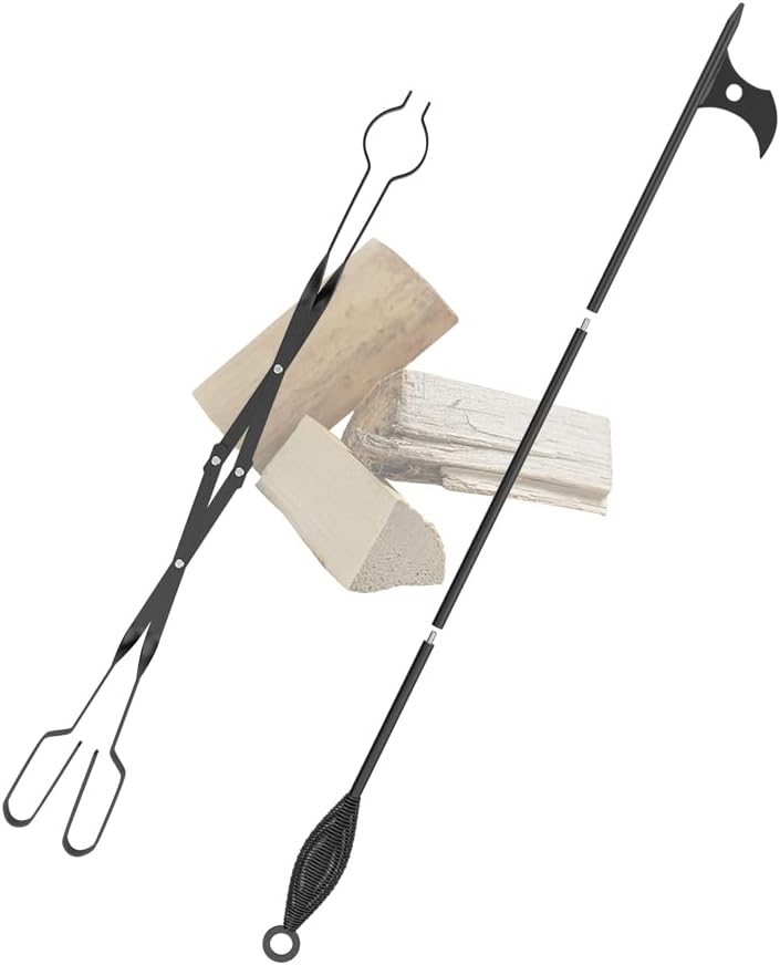 Adjustable 30'' Fireplace Poker & Fire Tongs, Fire Poker for Fire Pit with Removable Design, Portable Fireplace Poker, Firepit Tools Outdoor Set