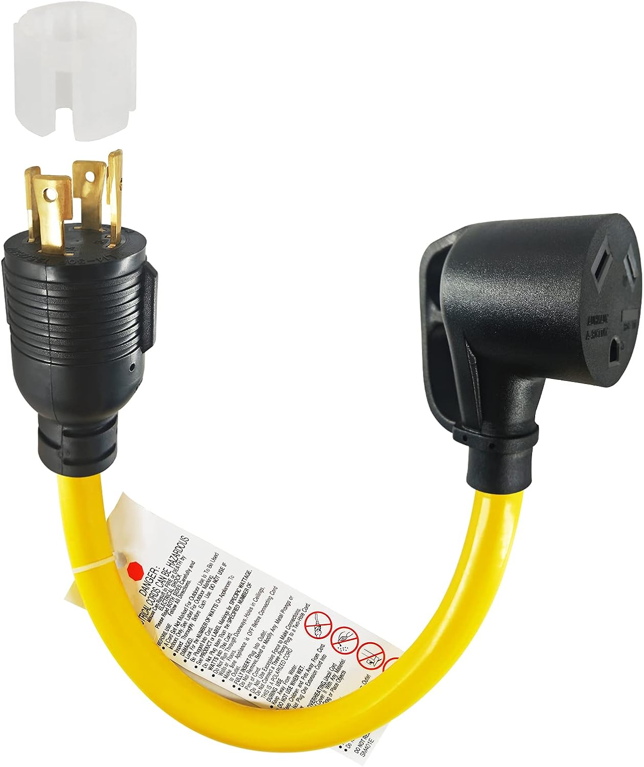 Lifesmells 4 Prong 30 Amp to 30 Amp RV Generator Adapter Cord-L14-30P Locking Male Plug to TT-30R Female with LED Power Indicator-for RV Travel, Rainy Weather, Power outages-12 Inch STW 10/3 Yellow Pack of 2