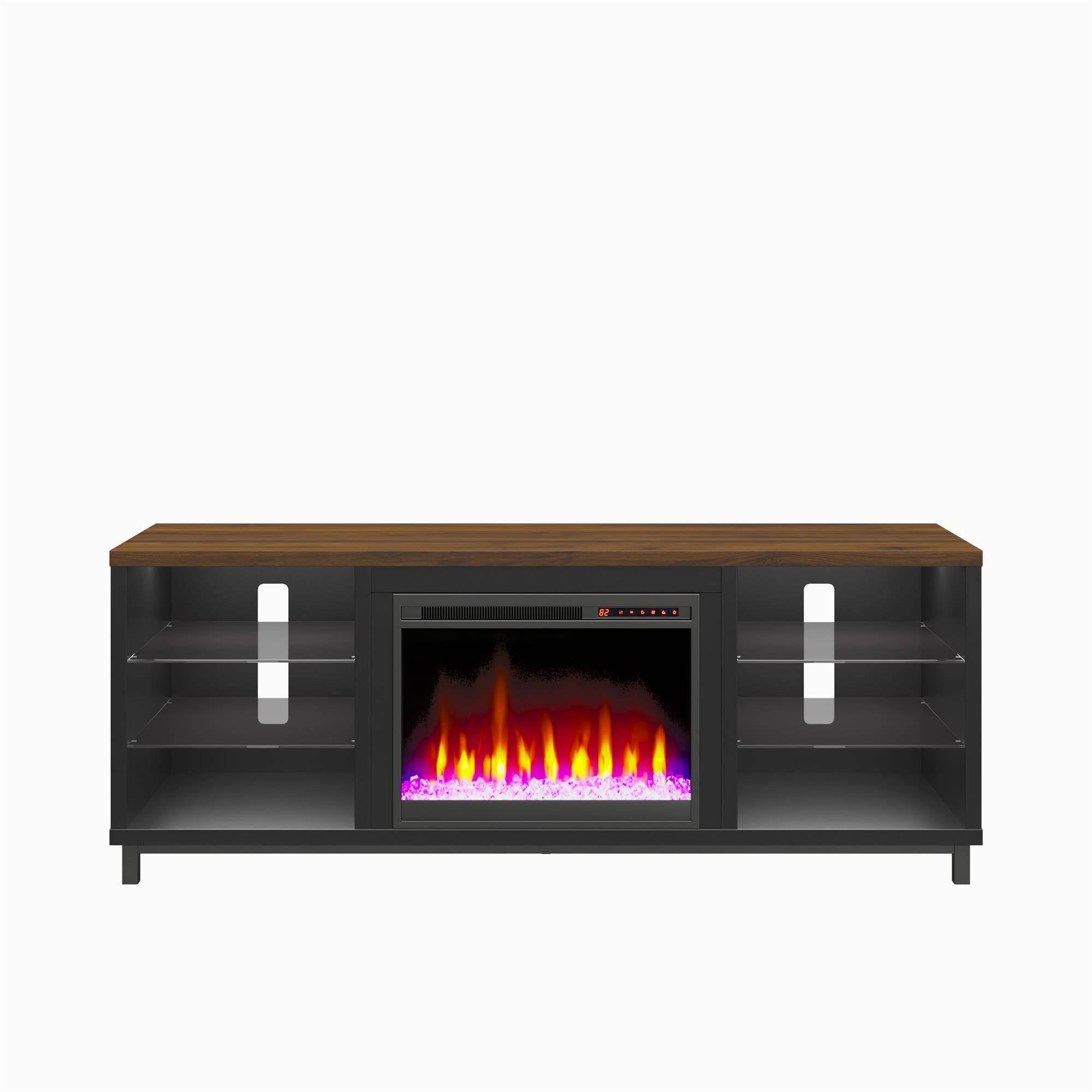Yorkshire Deluxe Fireplace TV Stand for TVs Up to 70x22 Black/Walnut - Room u0026 Joy
