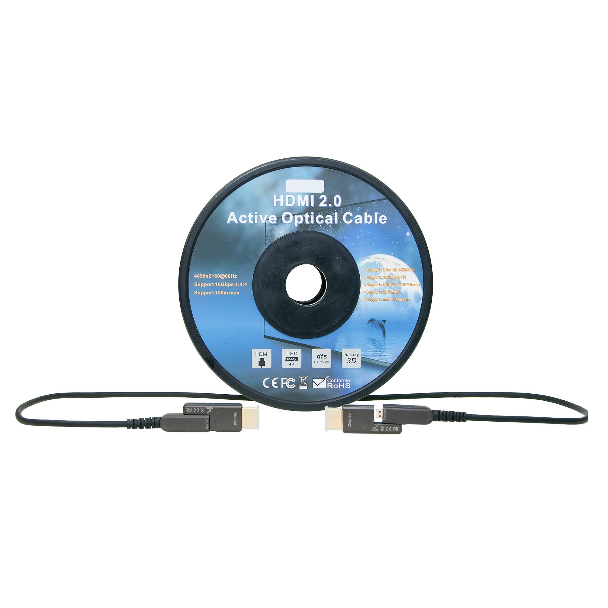 Cablewholesale 12v4-42130 4K HDMI Active Optical Cable (AOC), HDMI Male, w/ 2 Detachable Ends, 30 Meter (98.4 Foot)