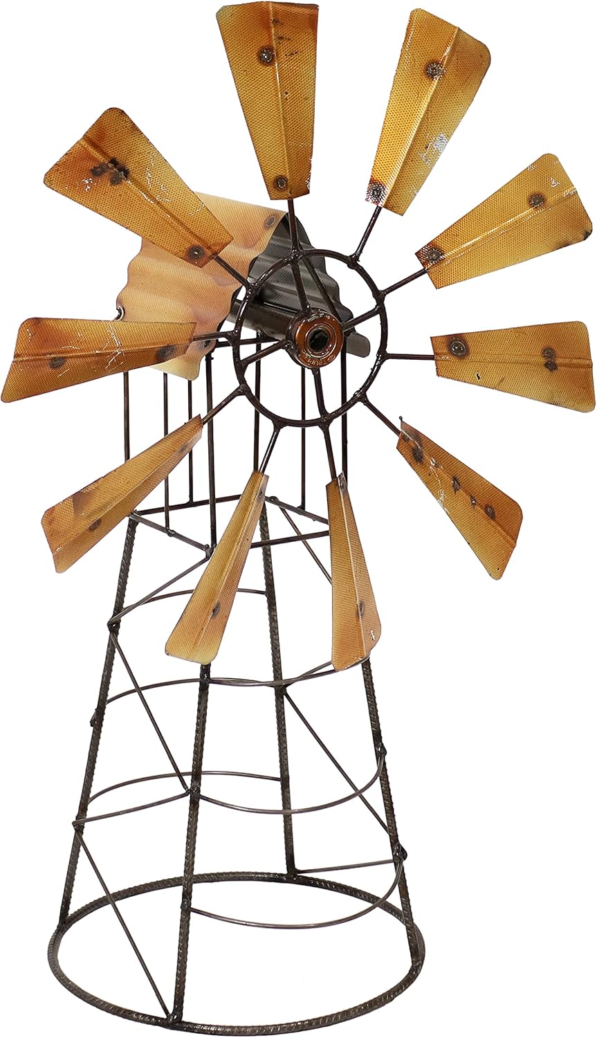 Sunnydaze Golden Farmhouse Metal Windmill Statue Garden Art - Rustic Backyard Outdoor Sculpture, Lawn and Patio Decorative Figurine and Yard Accent - 26-Inch