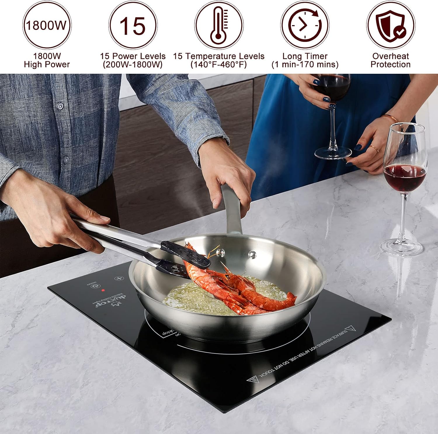 Duxtop Built-in Countertop Burner, Portable Induction Cooktop, Sensor Touch Induction Burner, 170-Minute Timer, Safety Lock, 1800W BT-200T1/8600BI Pack of 2