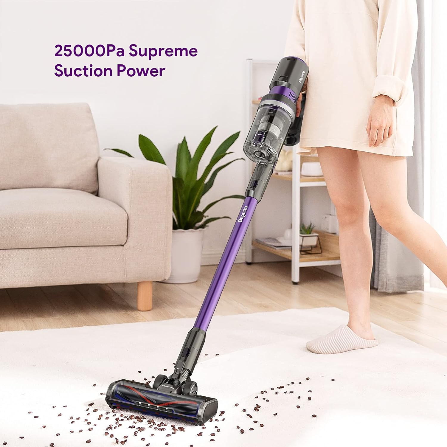 Cordless Vacuum Cleaner, Bagotte 25Kpa Powerful Suction Stick Handheld Vacuum Cleaner, Up to 55min Runtime, 3 Power Modes 400W Motor, 8-in-1 Lightweight Vacuum for Carpet Hard Floor Pet Hair