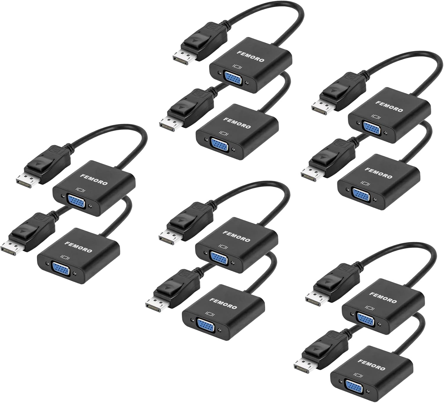 DisplayPort to VGA Adapter 10-Pack, FEMORO DP Display Port to VGA Converter 1080P@60Hz Male to Female Compatible with Computer, Desktop, Laptop, PC, Monitor, Display, Projector, HDTV - Black