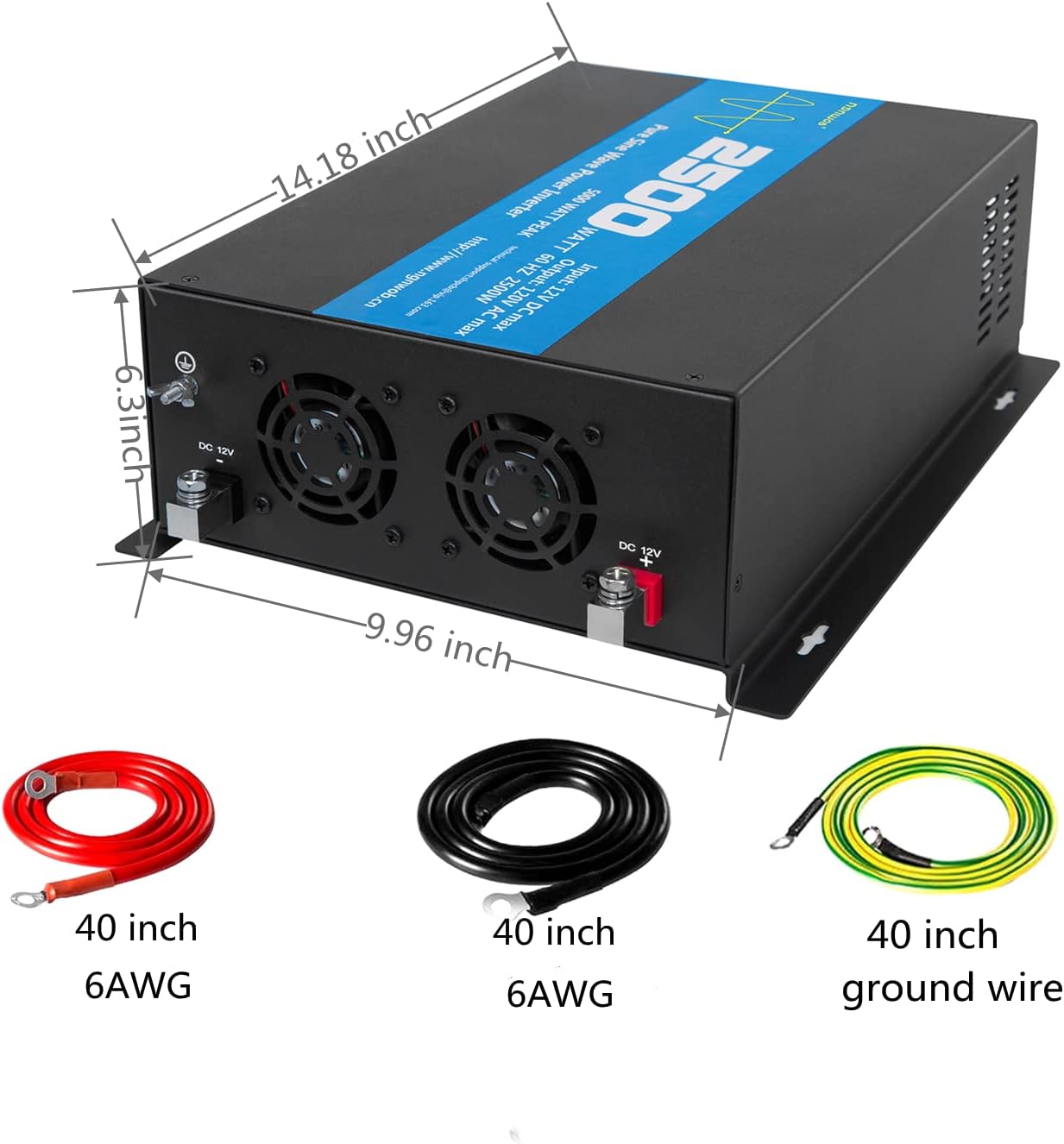 NGNWOB 2500Watt Pure Sine Wave Inverter Power Inverter DC to AC 12V to 120V Power Converter Solar RV Truck Inverter with Various outlets