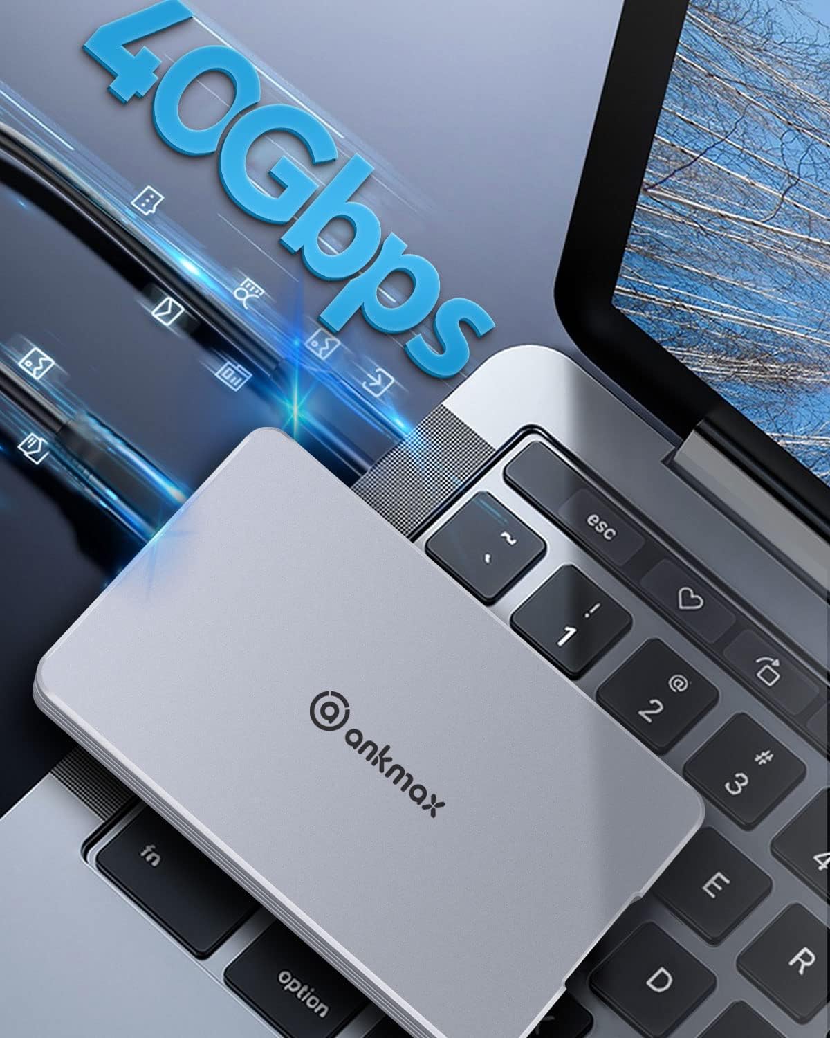 Ankmax USB4 SSD Enclosure for NVMe M.2 SSD, UC4M2 USB4.0 Type-C 40Gbps Interface Compatible with Thunderbolt 3/4 USB3.1/3.0, Tool-Free Aluminum External Hard Drive Enclosure