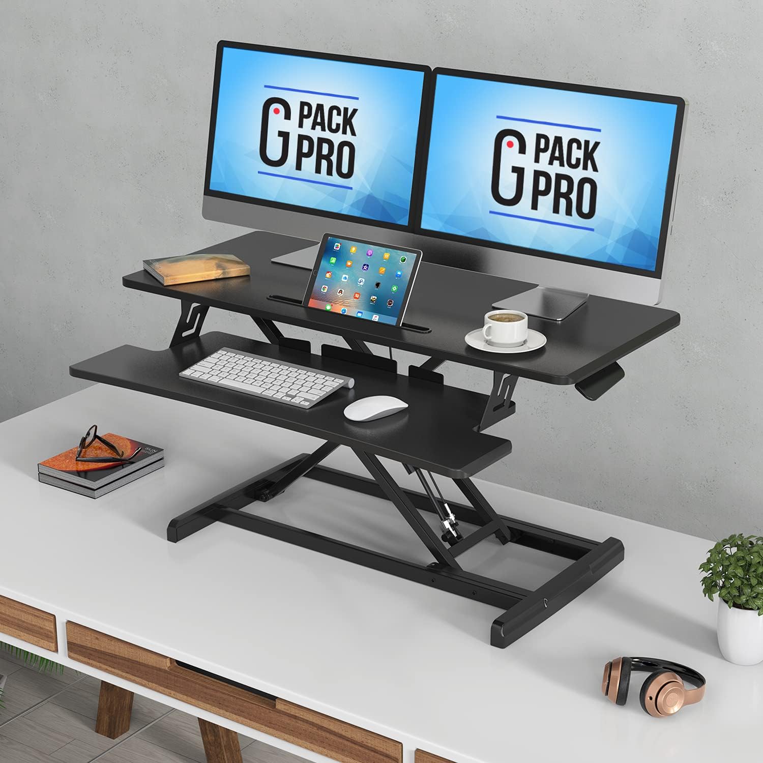 G-PACK PRO Standing Desk Converter - Height Adjustable Sit Stand Desk Riser up to 20.5