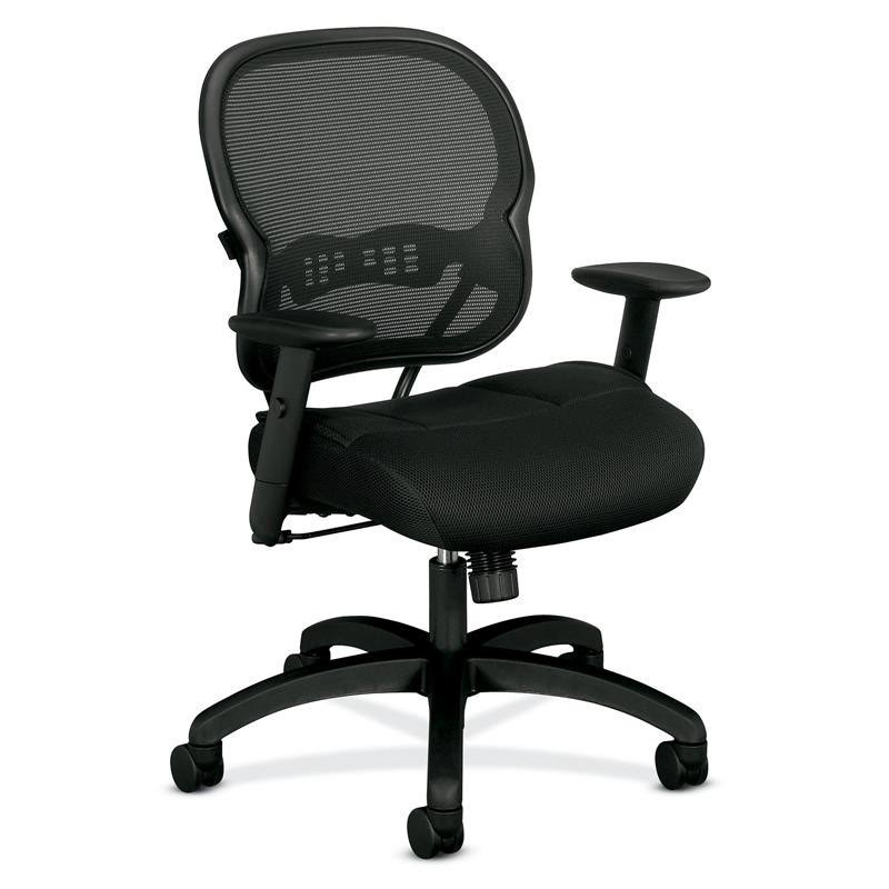 HON Wave Mesh Mid-Back Chair with Height-Adjustable Arms in Black