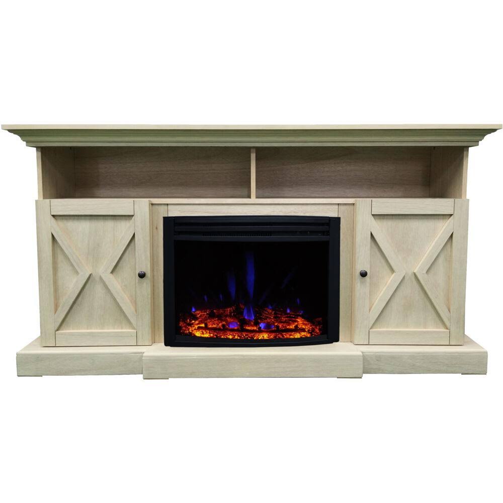 Cambridge 62-in. Summit Farmhouse Style Electric Fireplace Mantel with Deep Log Insert, Sandstone