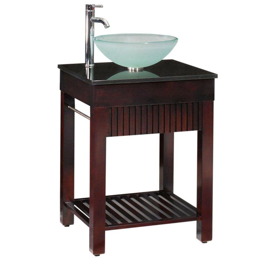 Home Decorators Collection Lofty 25 in. W x 22 in. D Bath Vanity in Dark Walnut with Granite Vanity Top in Black