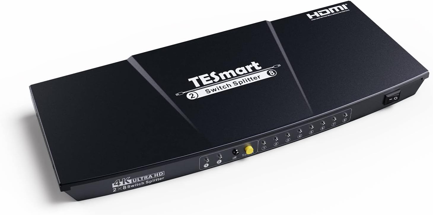 2x8 HDMI Switch Splitter, TESmart 2 in 8 Out HDMI Switcher Splitter with Remote Control Support CEC EDID HDMI 1.4 HD 4Kx2K@30Hz,3D,1080P(Black)