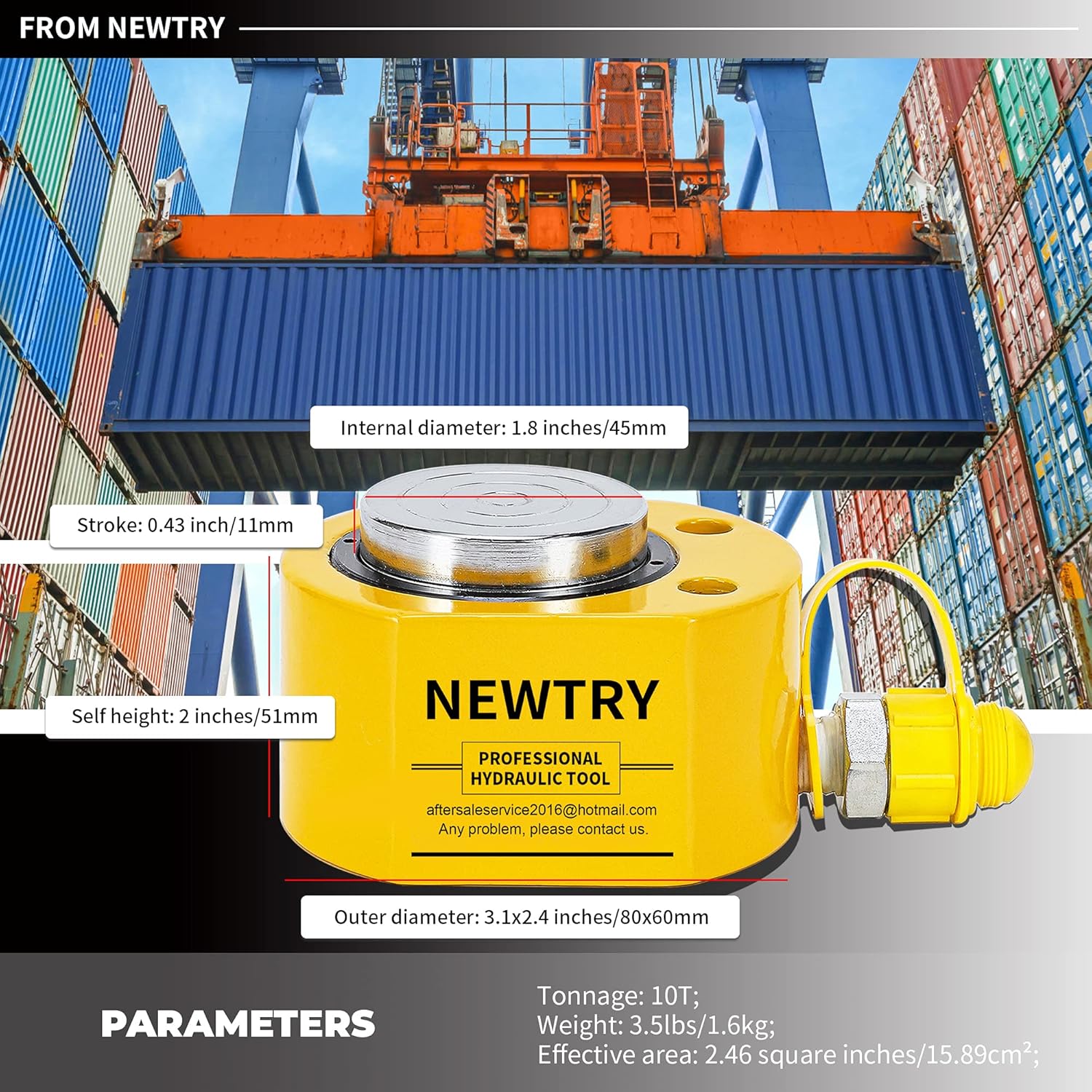 NEWTRY Hydraulic Ram Cylinder 10T Hydraulic Jack Hydraulic Porta Power Ram Lifting Cylinder Low Profile Jack 0.43&rdquo; Ram Mini, Portable for Shipbuilding, Bridge, Construction