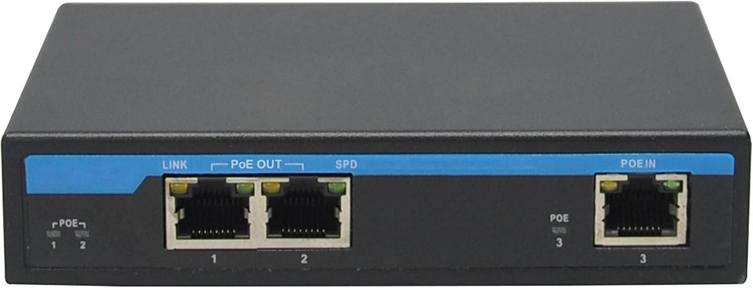 PX202 Gigabit POE Extender 1 Port 60W in 2 Ports 30W Out POE Passthrough Switch Compliant with IEEE802.3af/at/bt and Extends UP to 100 Meter Pack of 2