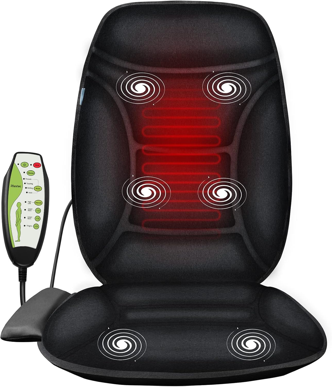 Rilextec Memory Foam Massage Chair Pad, Back Massager with Heat for Chair or Home Couch, 6 Vibration Motors Massage Nodes and Heating Therapy, Home Massage Seat Cushion for Lower Back Thighs