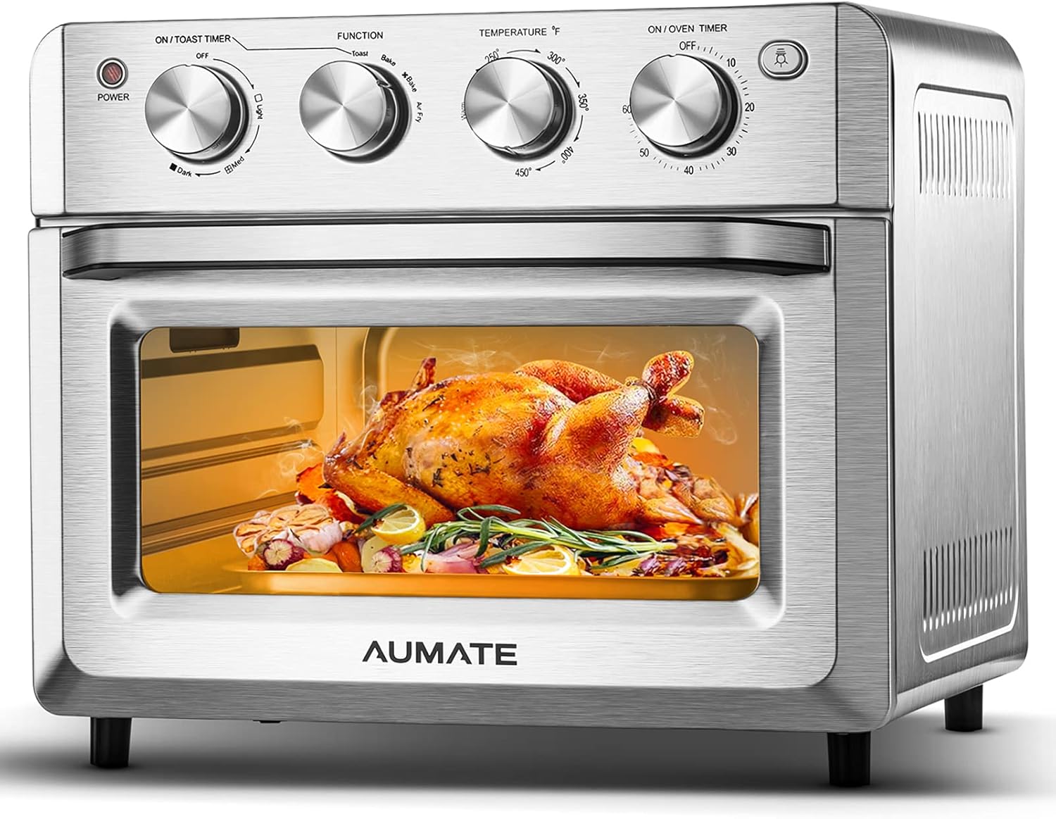 AUMATE Convection Toaster Oven, 19-Quart Counter-top Convection Oven, 7-in-1 Air Fryer Toaster Oven Combo, Knob Control Multi-function Pizza Oven with Convection Cooking, 4 Accessories,1550W, Black