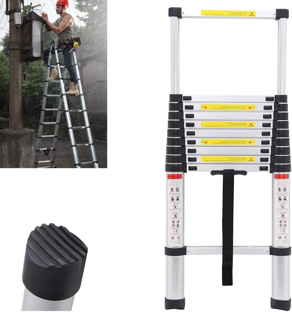 10.5 FT Telescoping Ladde, Telescopic Ladders 3.2M Lightweight Aluminum Portable Multi-Use in Home Attic & RV Work Retractable Collapsible Folding 330lbs Capacity Ladder