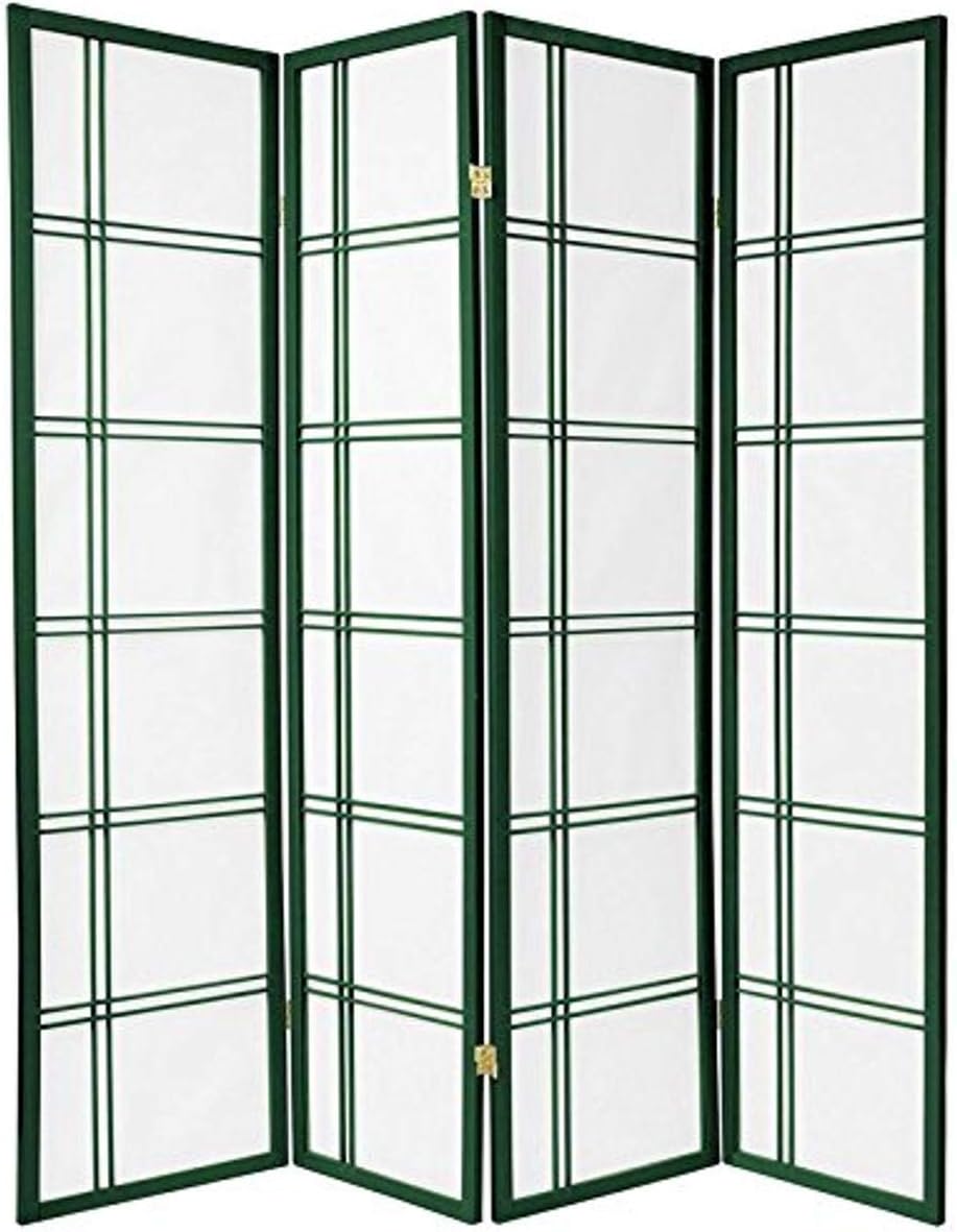 ORIENTAL Furniture 6-Feet Double Cross Japanese Shoji Folding Privacy Screen Room Divider, 5 Panel Hunter