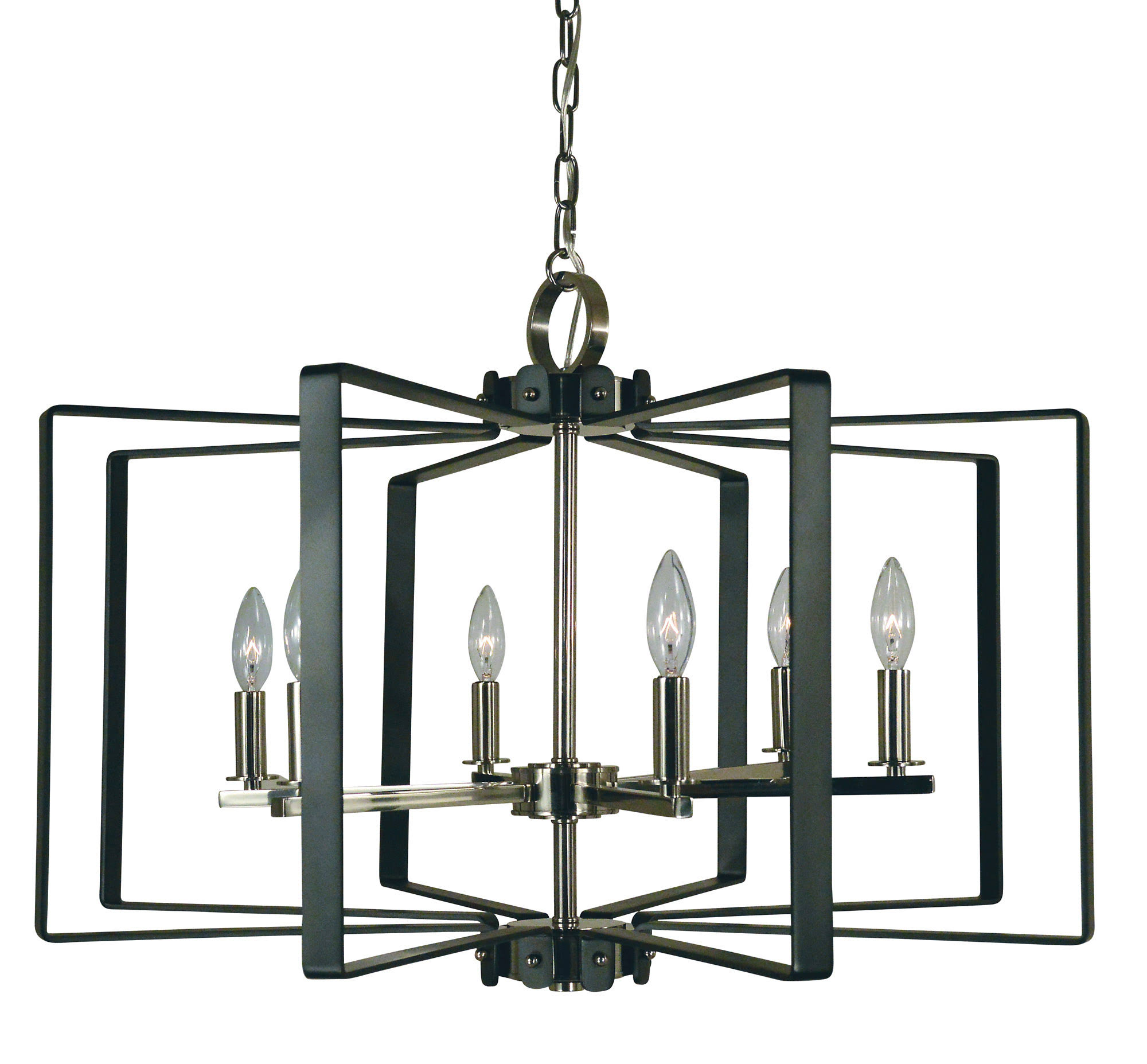 Framburg-6-Light Polished Nickel/Matte Black Camille Chandelier-3055 PN/MBLACK
