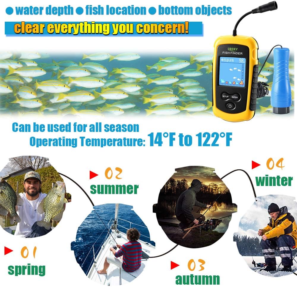 LUCKY Small Portable Fish Finder Kayak Sonar Handheld Fish Finders Ice Fishing Castable Depth Finder Boat Fisherman Gifts Pack of 2