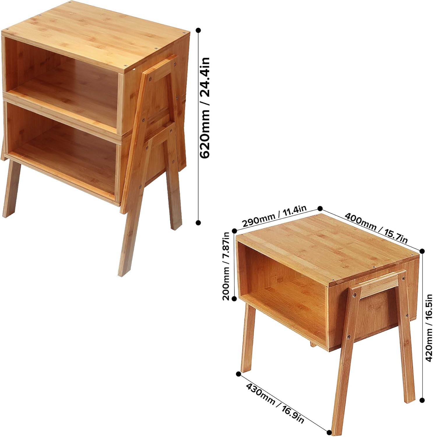Zoopolyn Nightstands Set of 2 Bedroom Natural Bamboo Stackable Side Table for Living Room Beside Table Set of 2